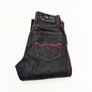 Sergio Valente Black Wide Leg Denim jeans Red Contrast Stitching Size 25